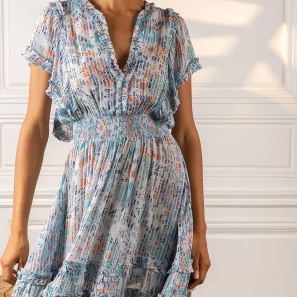 Poupette St Barth Amber Mini Dress Sky-blue Marigold sz S NEW